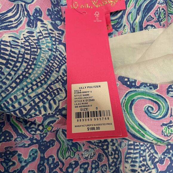 NWT Lilly Pulitzer 0 XS Lilac Rose WE MERMAID IT‎ MAURINA SHIFT 100% Linen Dress - Picture 7 of 16